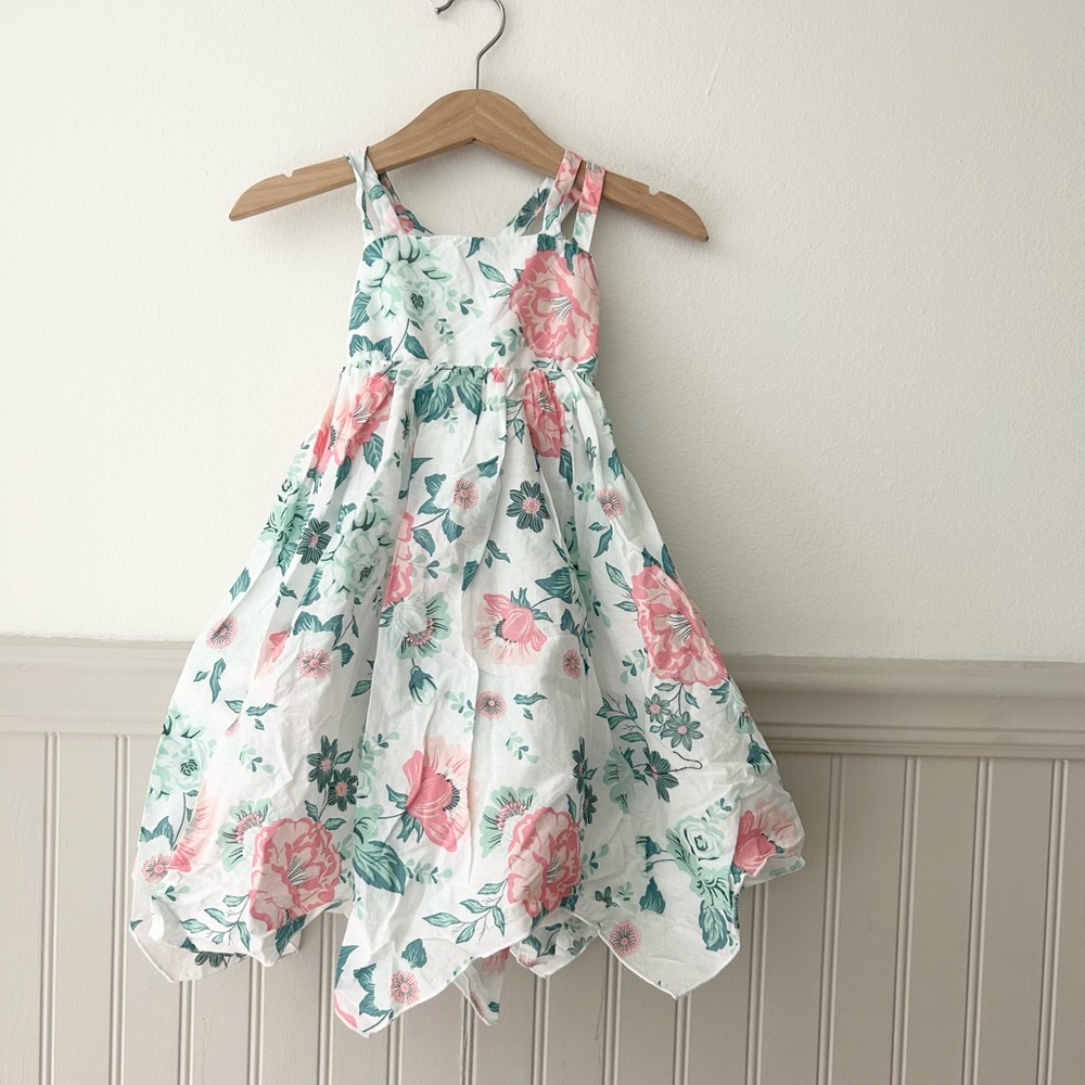Joie Girls 3T Floral Kids Cotton Handkerchief Dress in Pink and Green